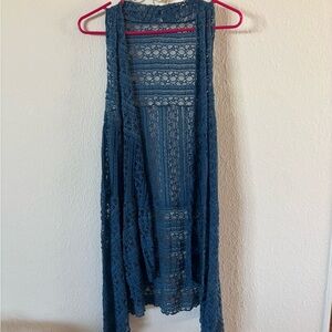 Blue Lace Sleeveless Cardigan